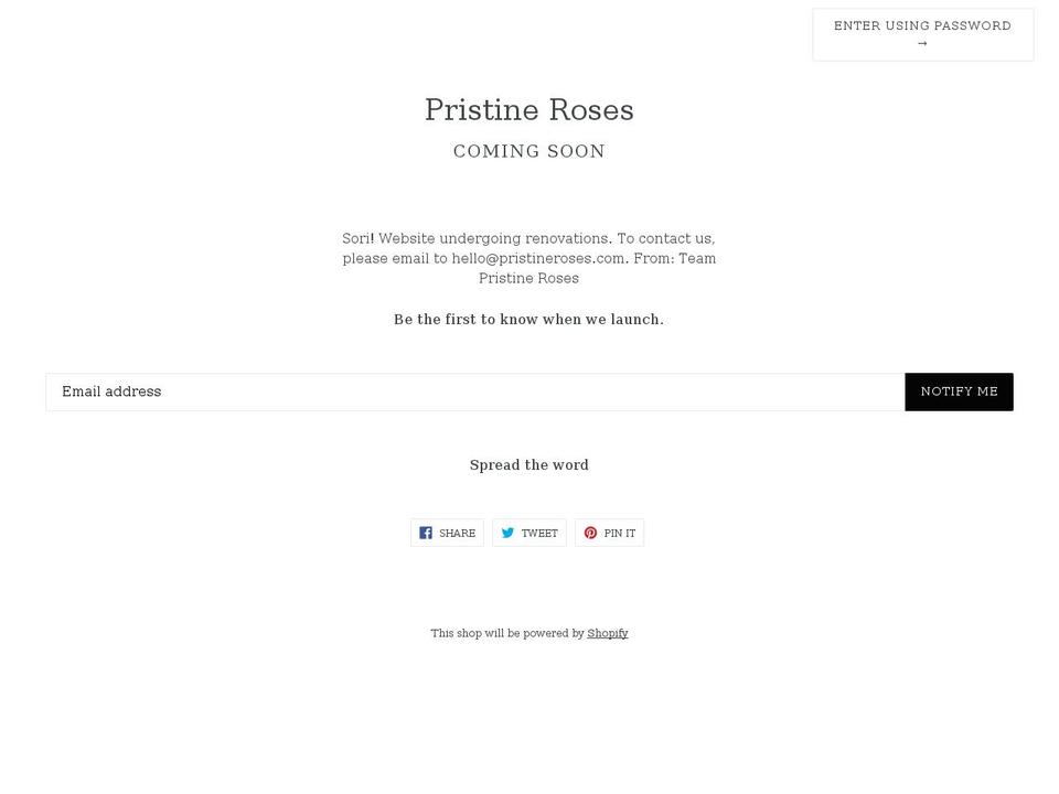 pristineroses.com — Shopify storefront screenshot