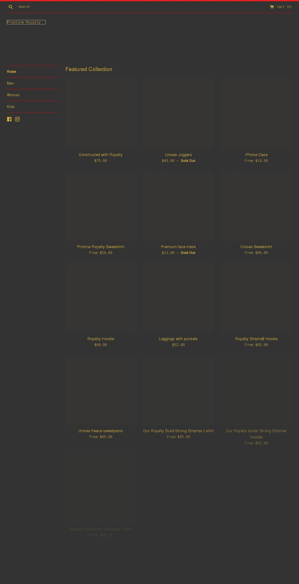 pristineroyaltynyc.com shopify website screenshot