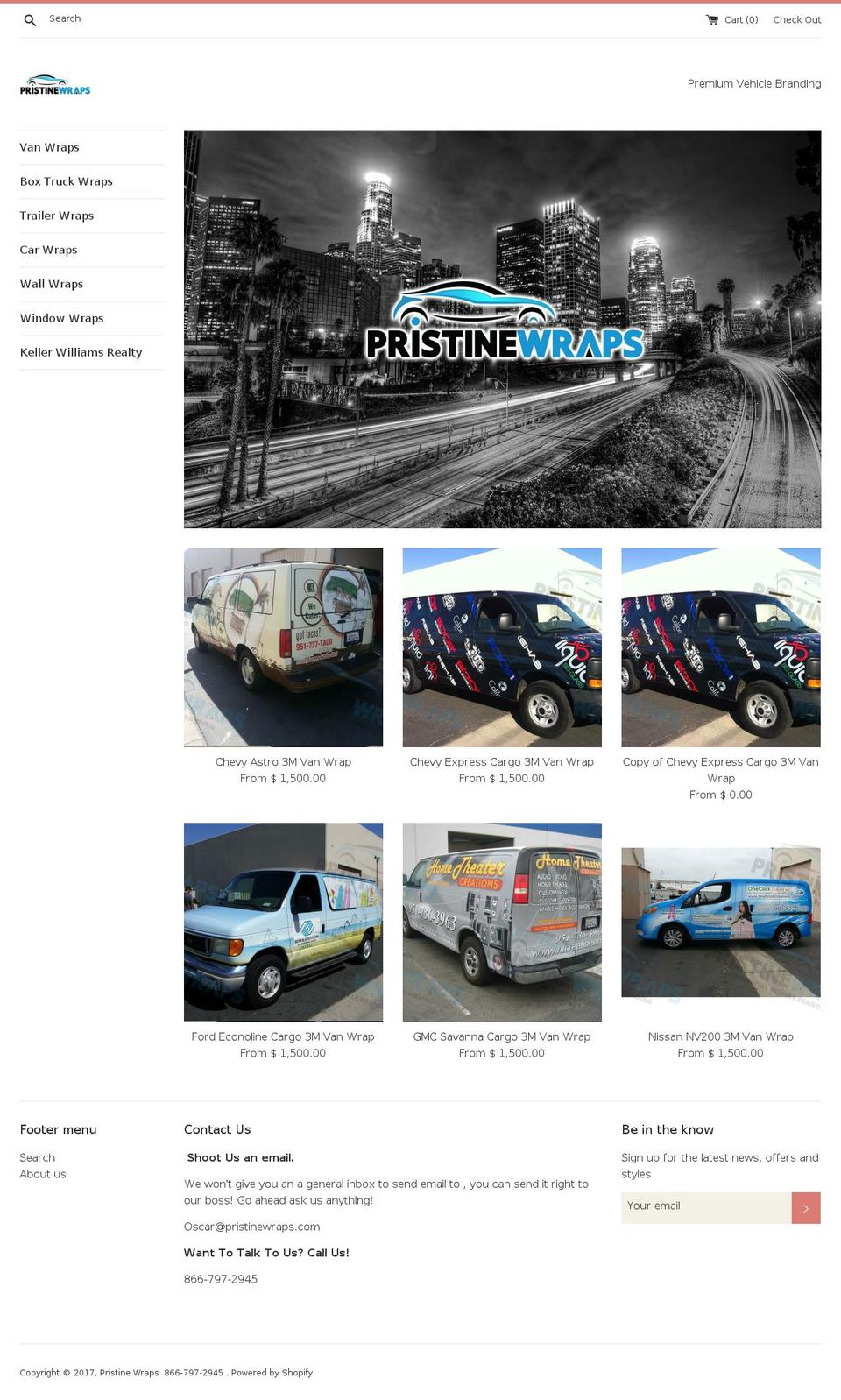 pristinewraps.com shopify website screenshot