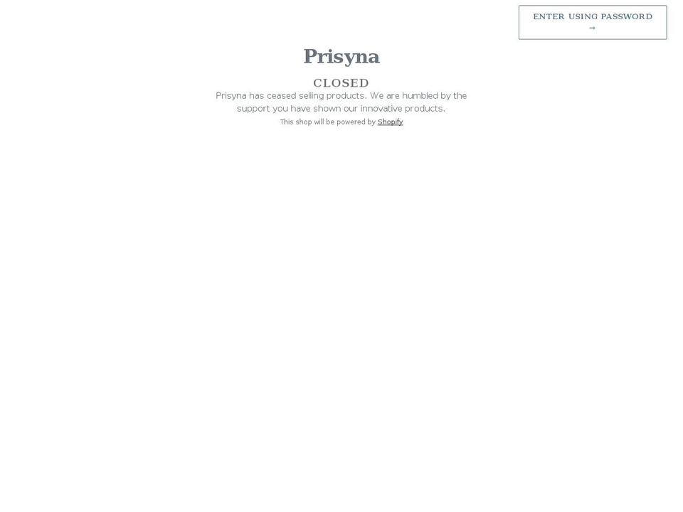 prisyna.com shopify website screenshot