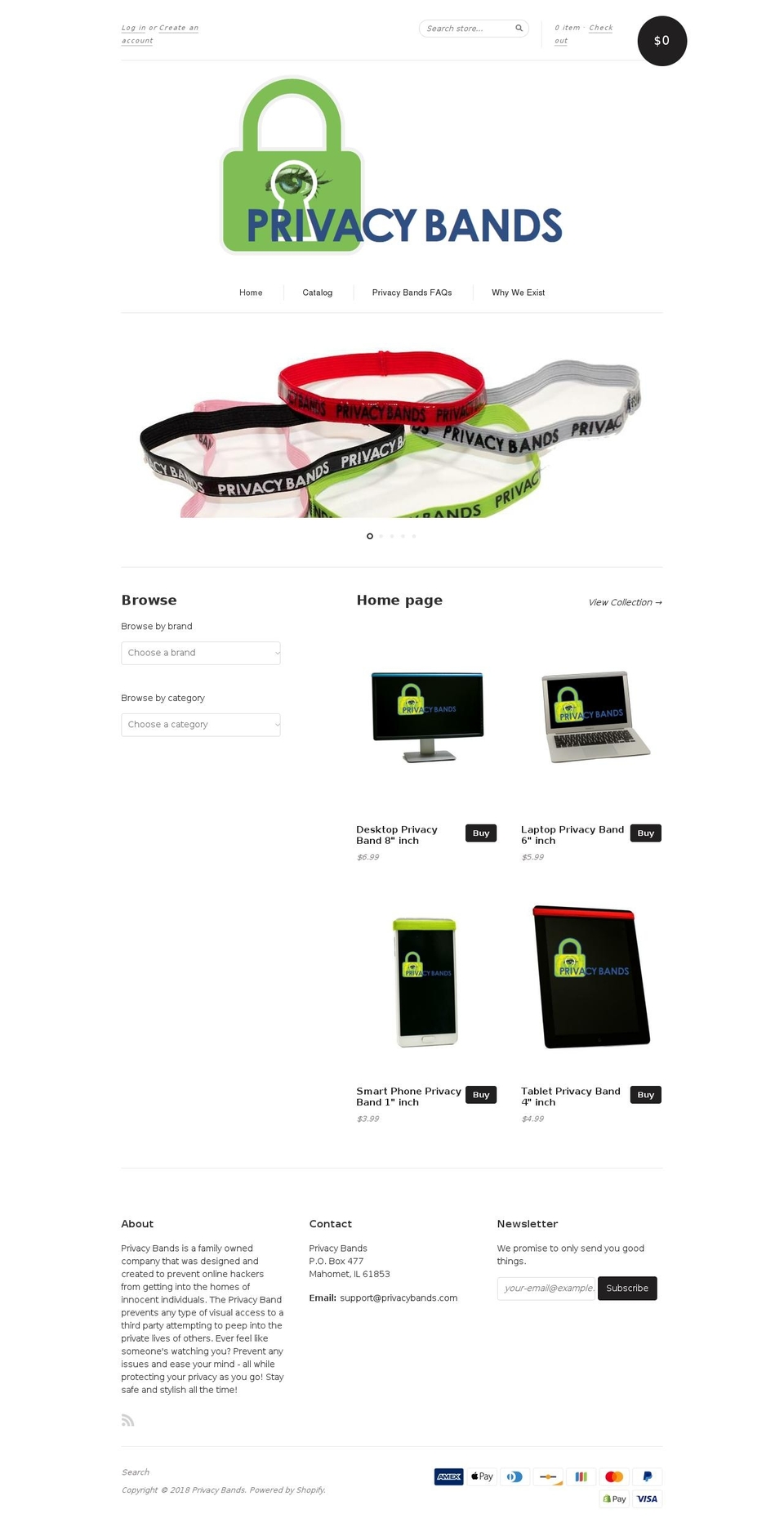 privacybands.com shopify website screenshot