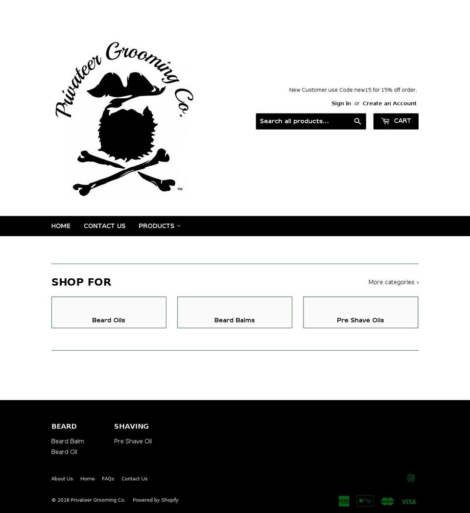 privateergroomingco.com — Shopify storefront screenshot