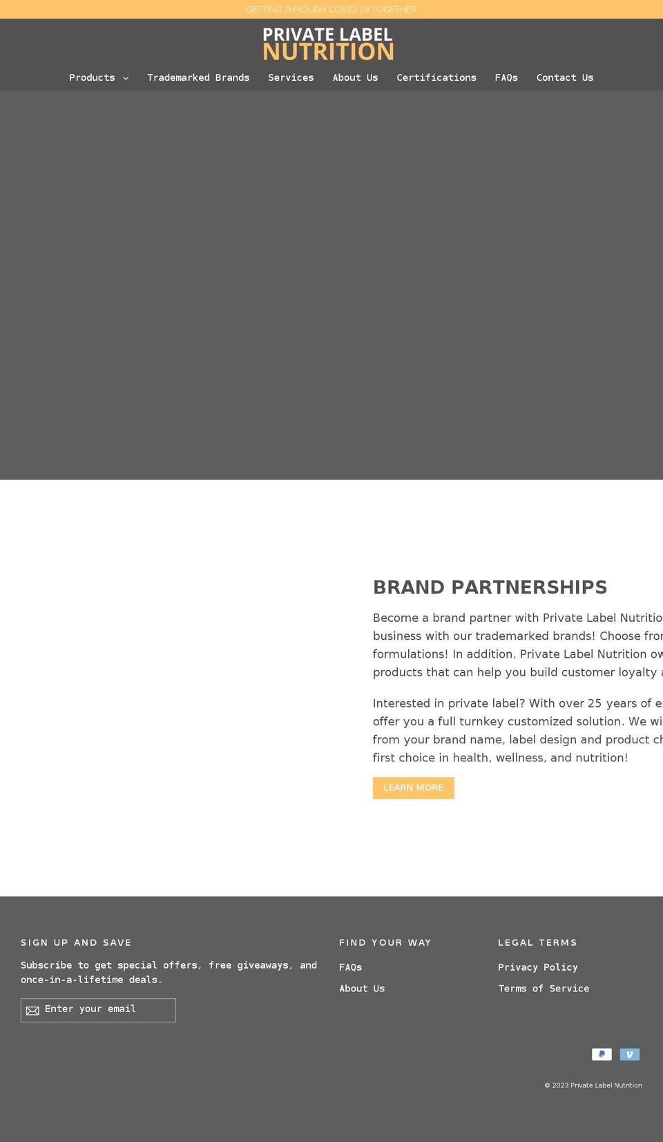 privatelabelnutrition.net shopify website screenshot