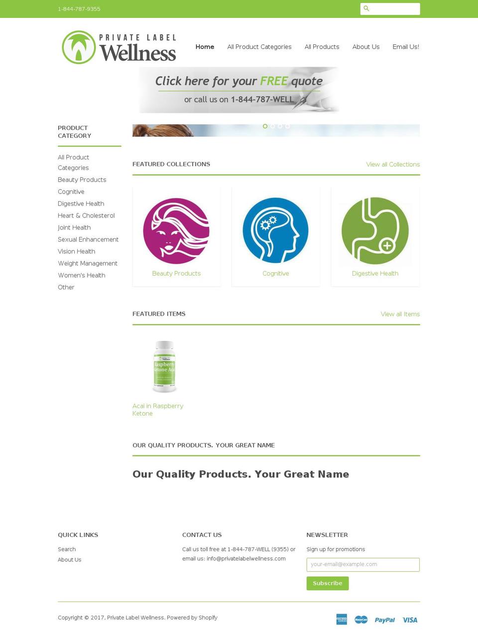 privatelabelwellness.net shopify website screenshot