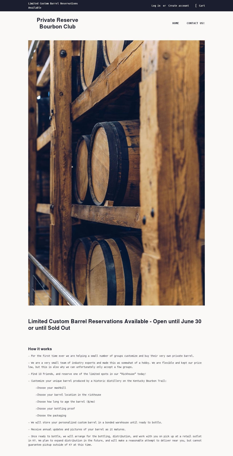 privatereservebourbonclub.com shopify website screenshot