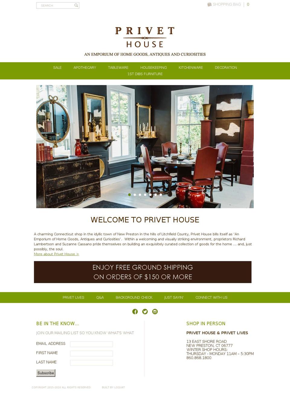 privethouse.com shopify website screenshot