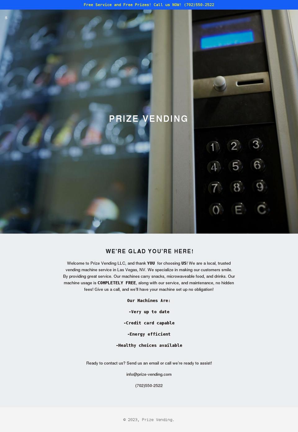 prize-vending.com shopify website screenshot