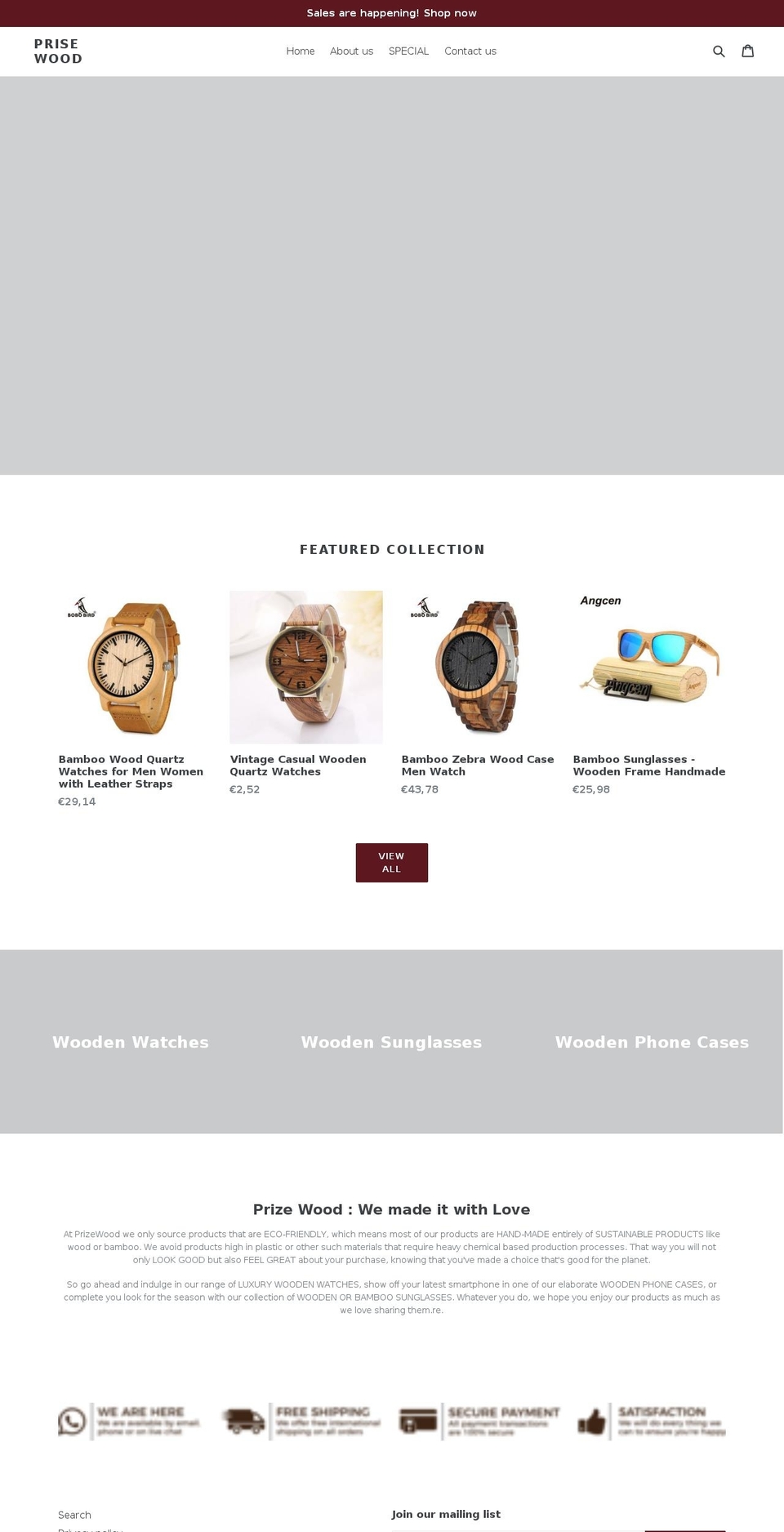 prizewood.com — Shopify storefront screenshot