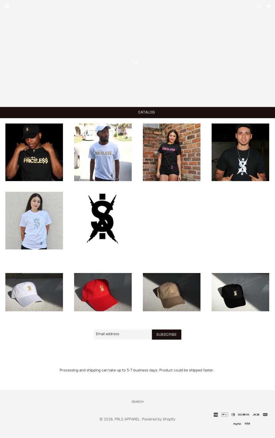 prlsapparel.com — Shopify storefront screenshot