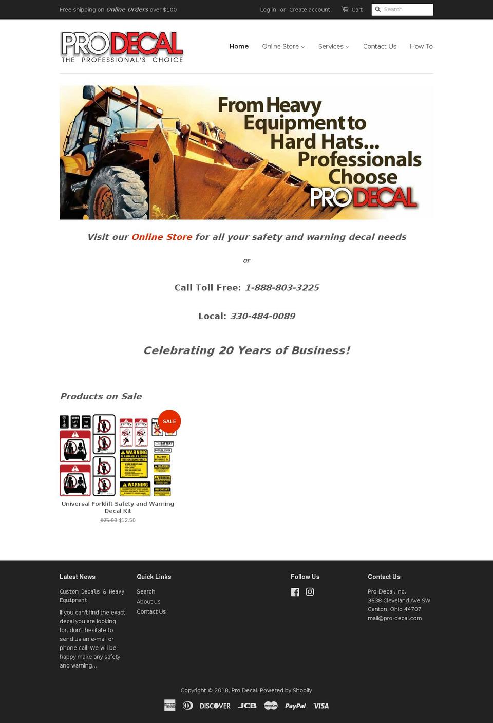pro-decal.com shopify website screenshot