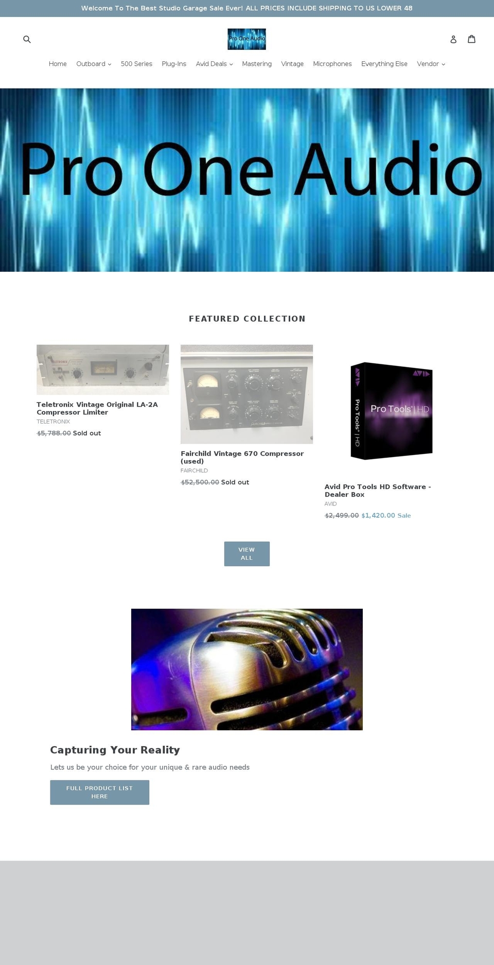 pro-one-audio.com shopify website screenshot