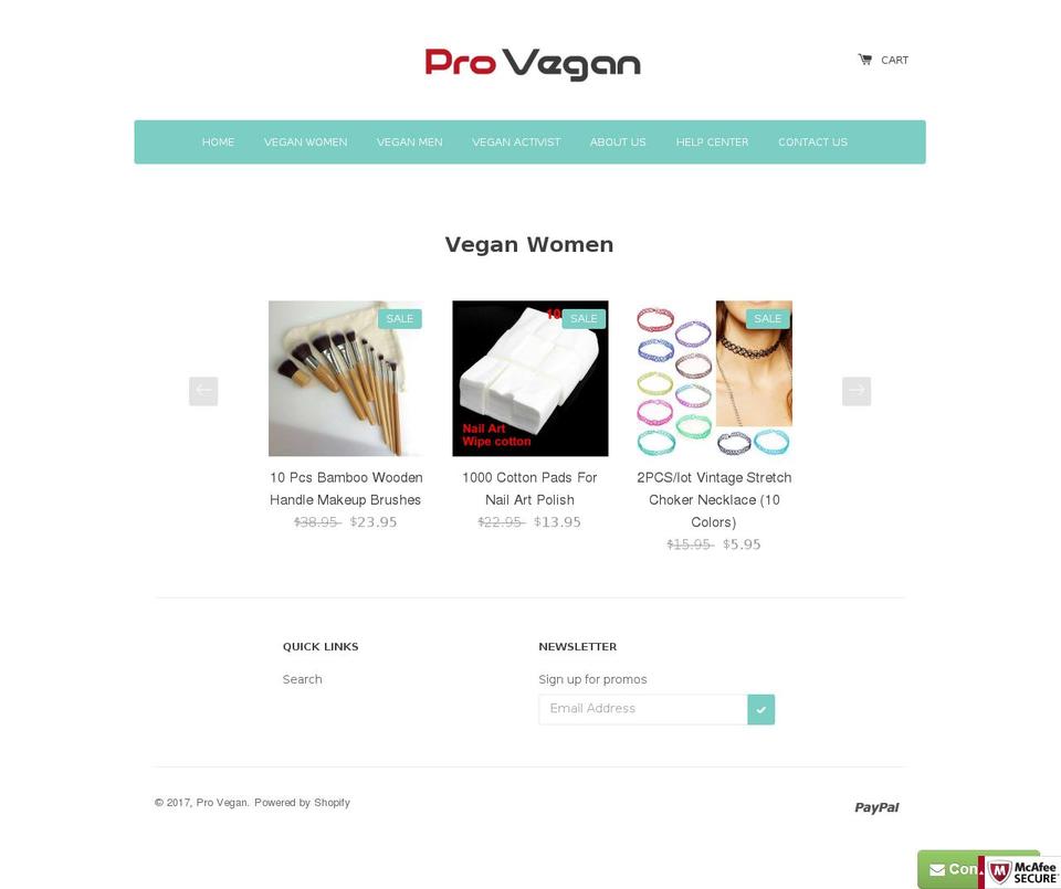 pro-vegan.com shopify website screenshot