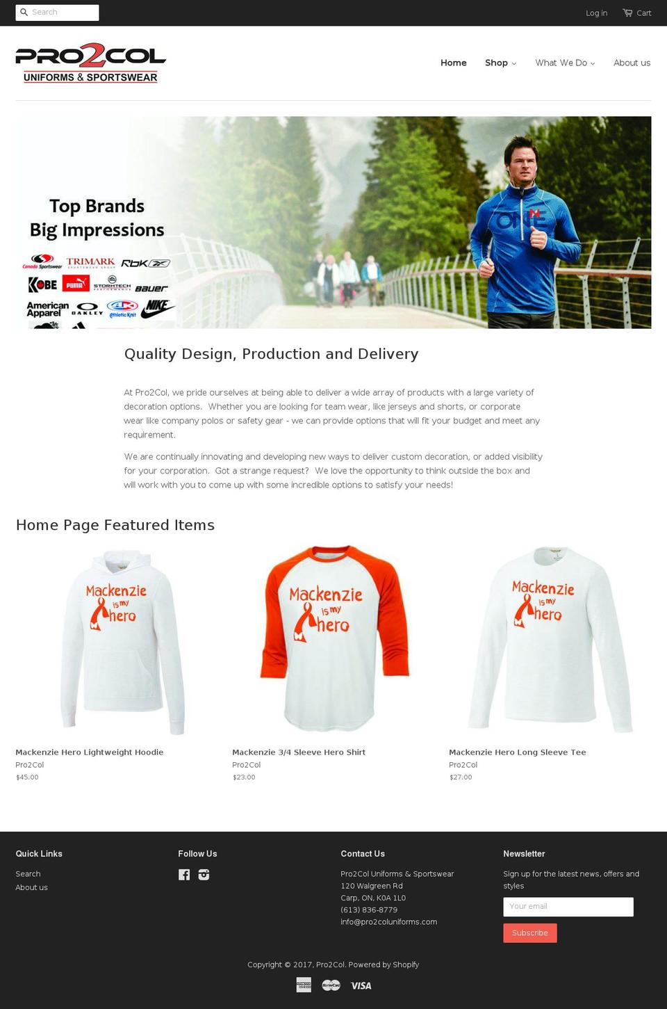 pro2coluniforms.com shopify website screenshot