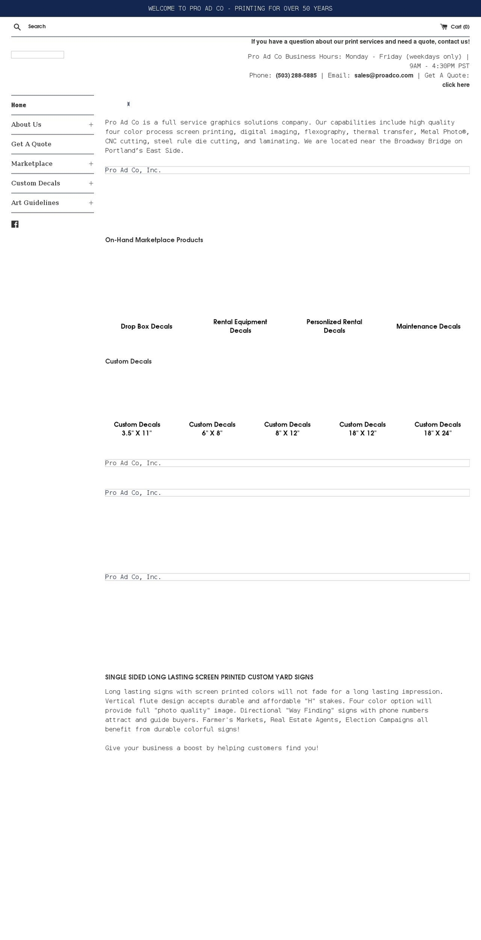 proadco.com shopify website screenshot
