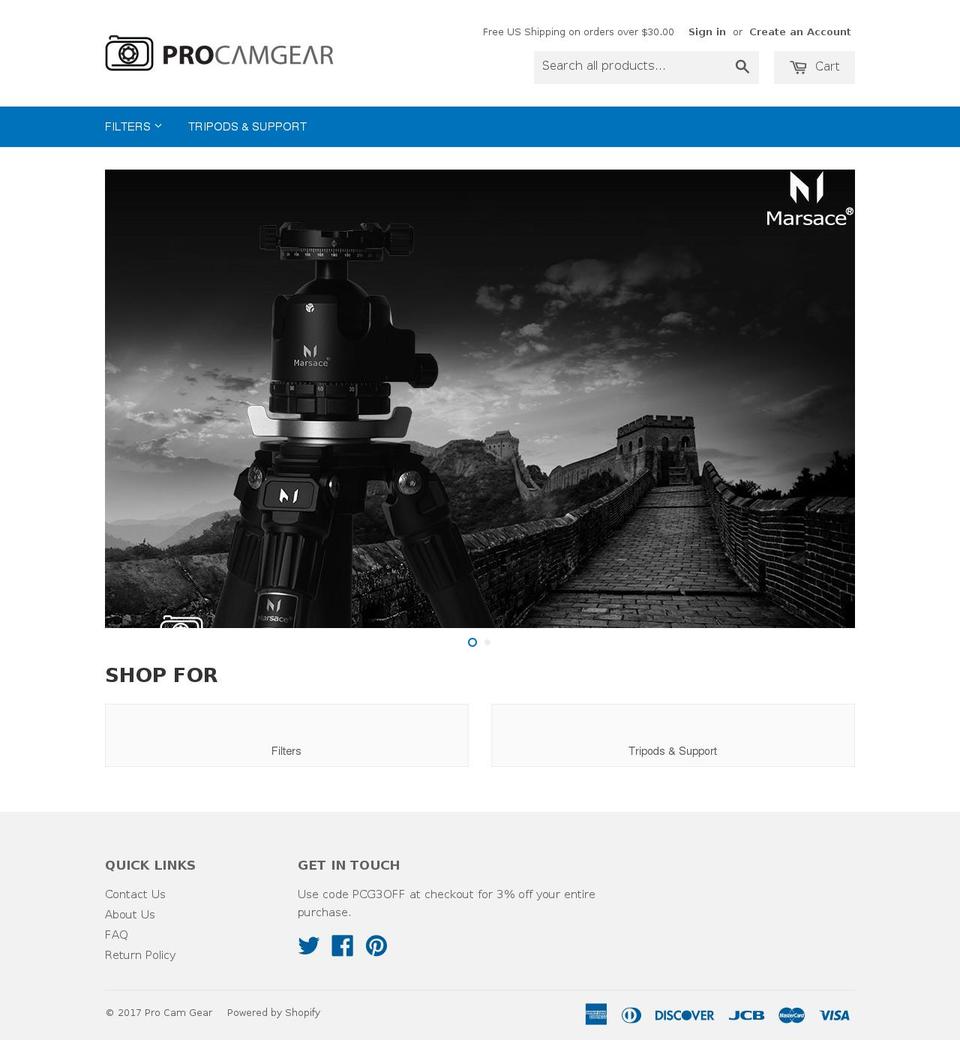 procamgear.com shopify website screenshot