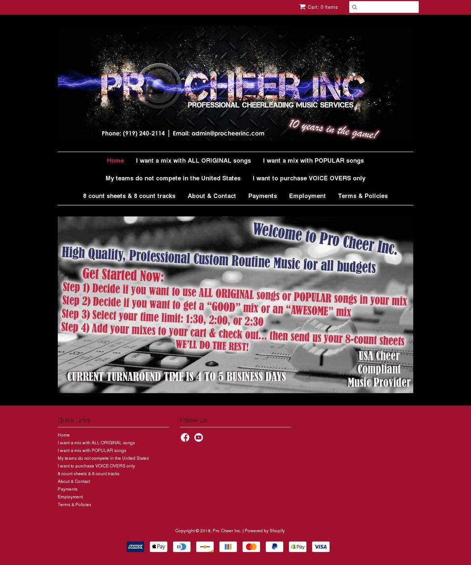 procheerinc.com — Shopify storefront screenshot