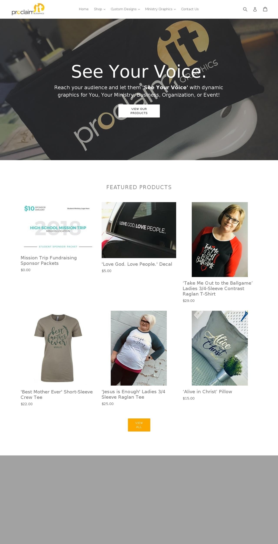 proclaimitgraphics.com — Shopify storefront screenshot