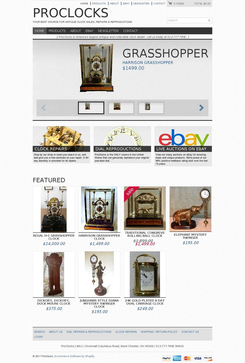 proclocks.com shopify website screenshot