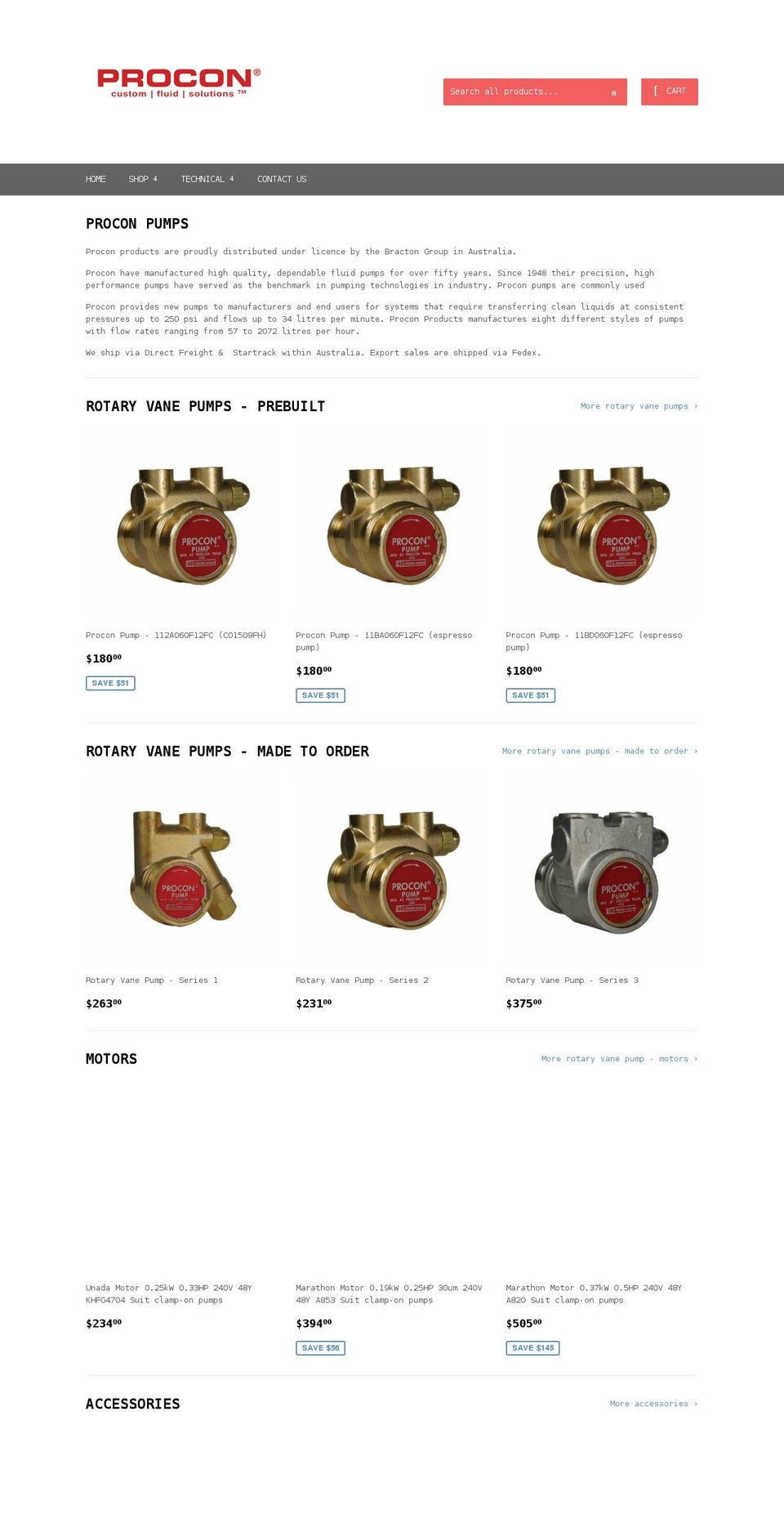 proconpumps.com.au shopify website screenshot