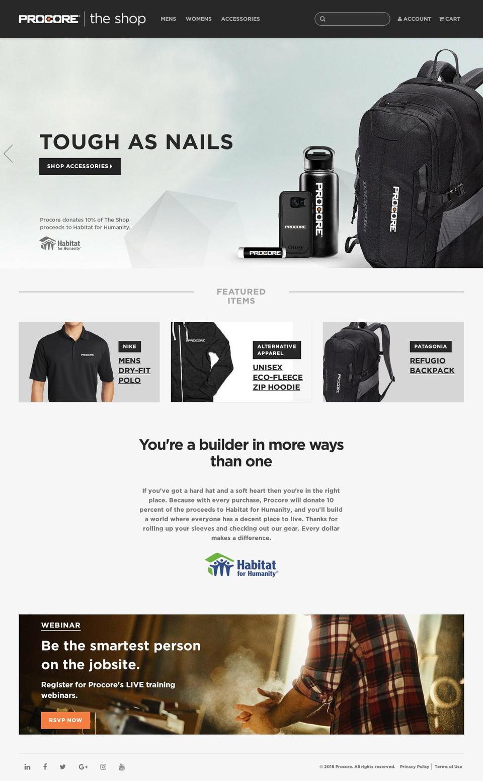 procoreshop.com shopify website screenshot