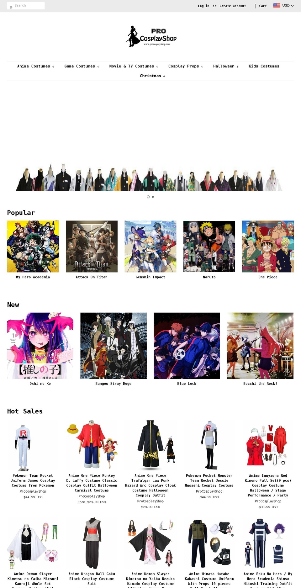 procosplayshop.com shopify website screenshot