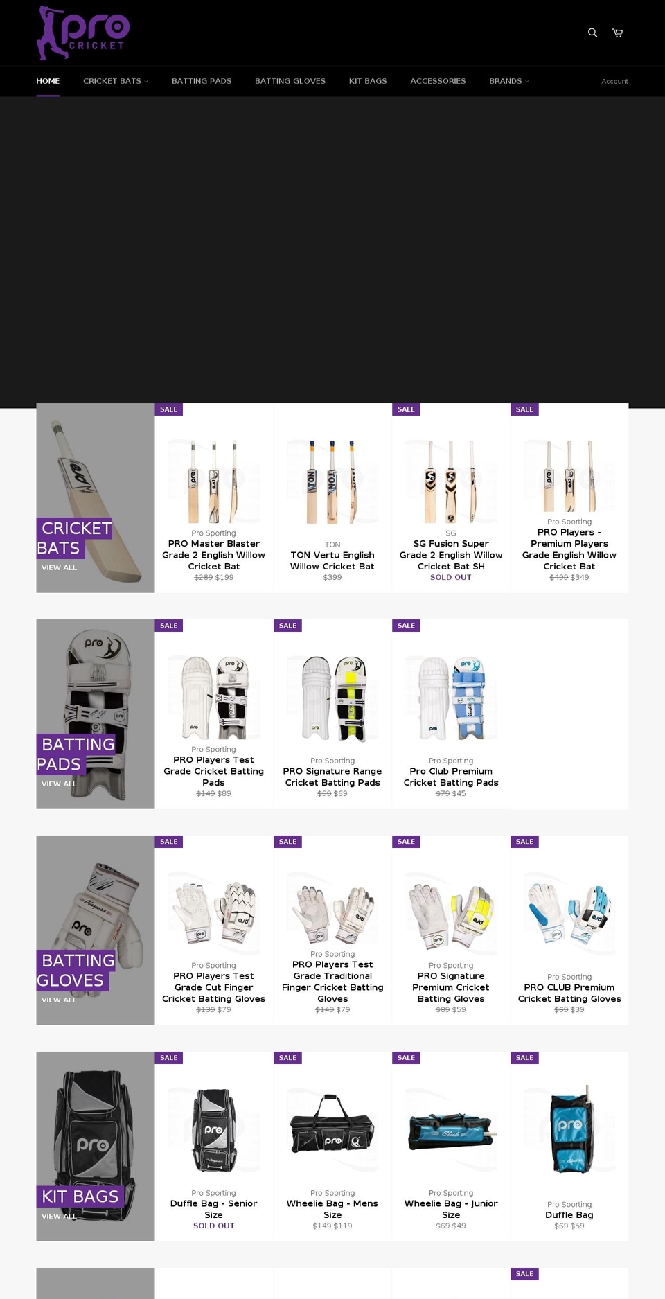 procricket.com.au shopify website screenshot