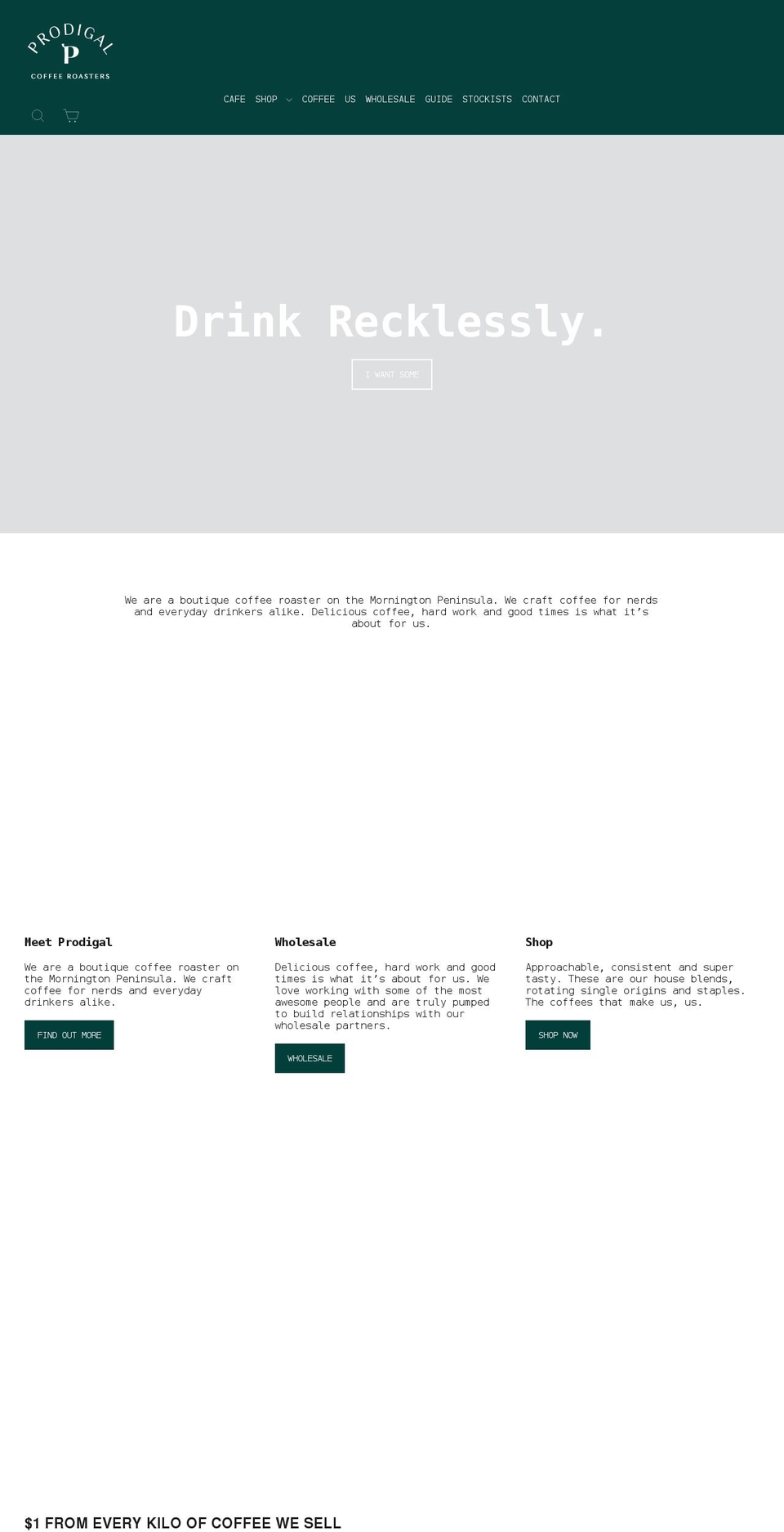 prodigalcoffeeroasters.com.au shopify website screenshot