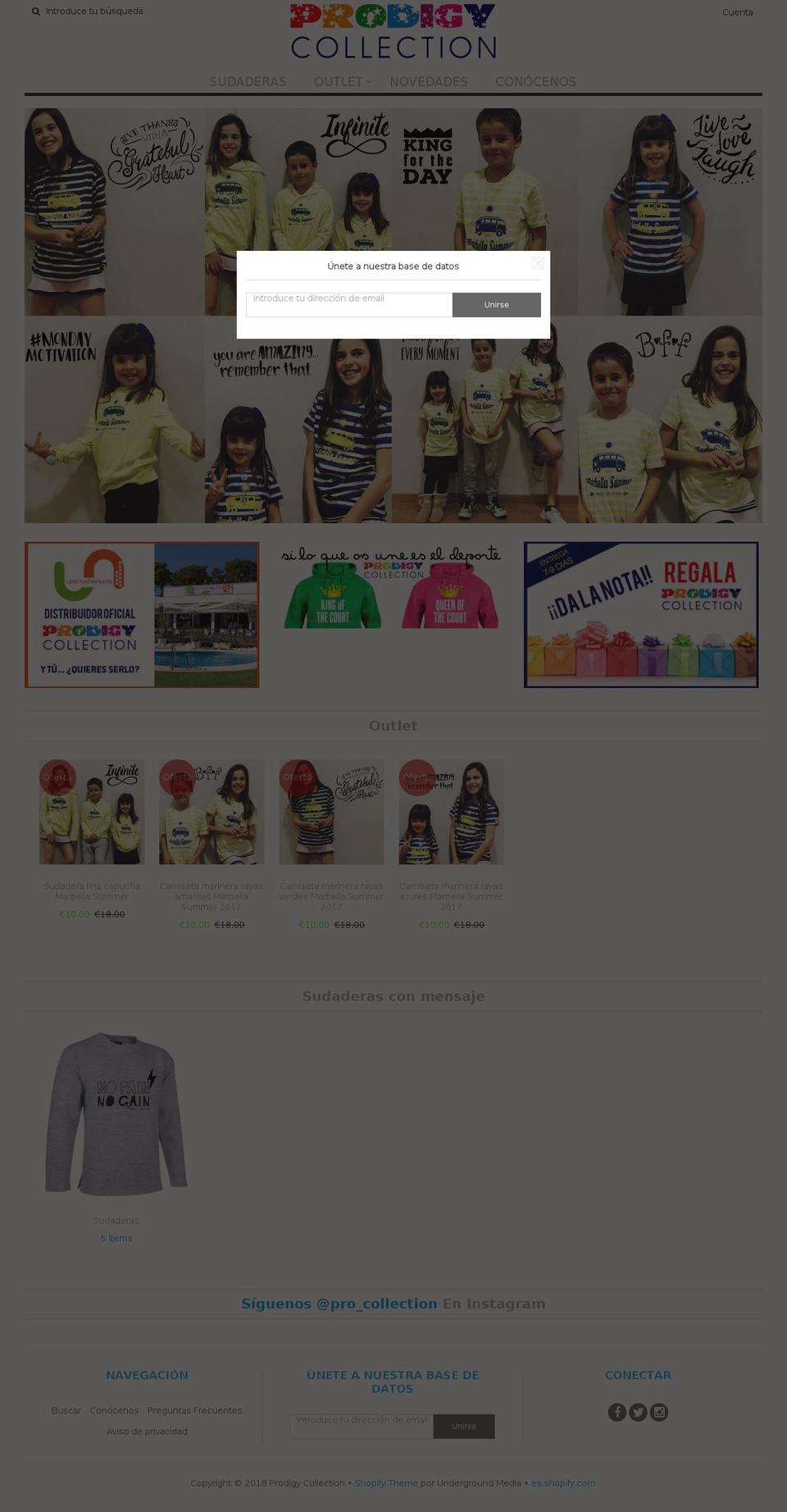 prodigycollection.es shopify website screenshot