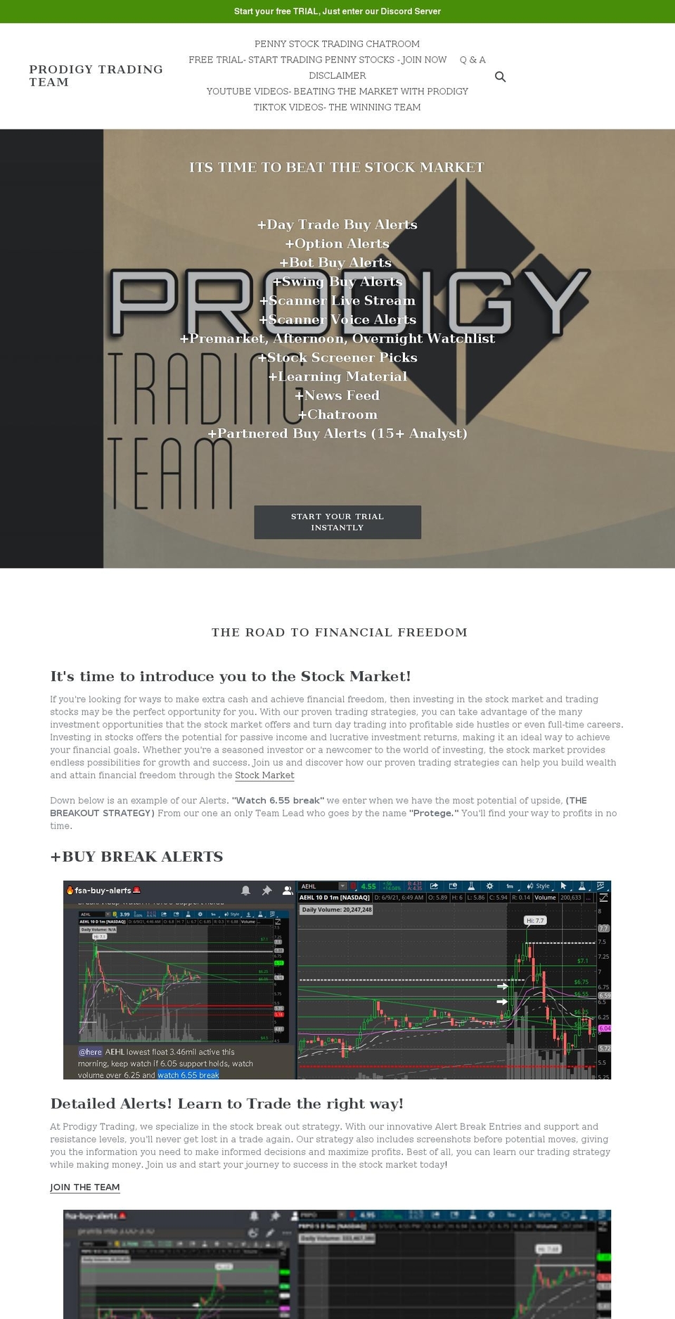 prodigytradingteam.com shopify website screenshot