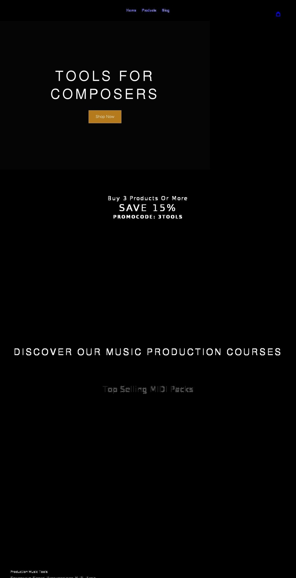 productionmusictools.com shopify website screenshot