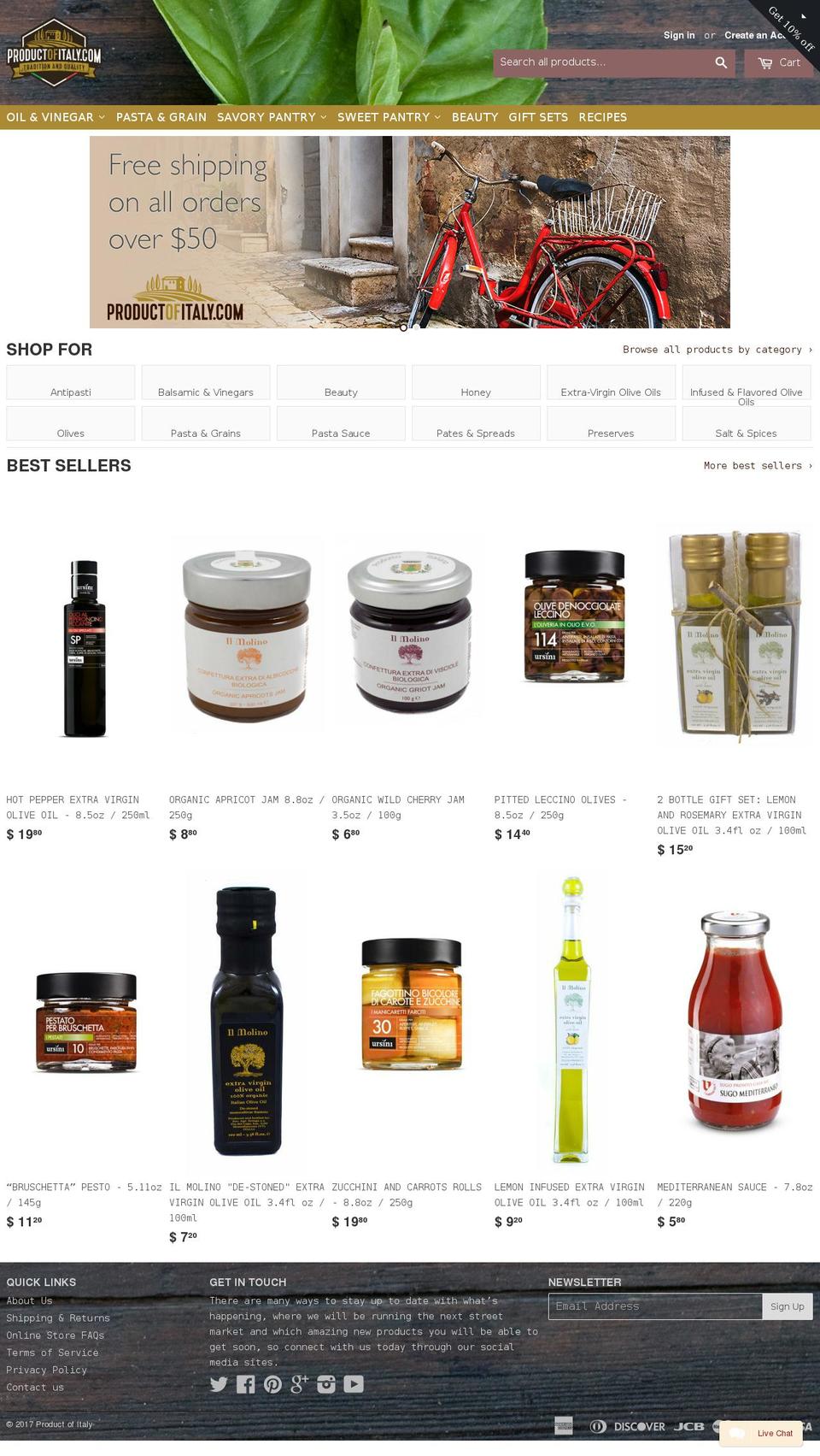 productofitaly.com shopify website screenshot
