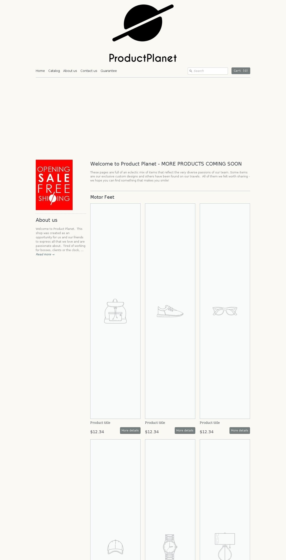 productplanetshop.com — Shopify storefront screenshot