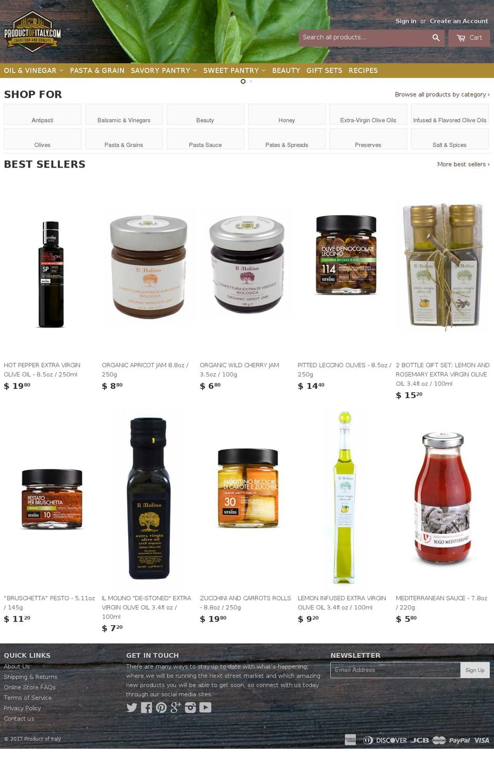 productsofitaly.com shopify website screenshot