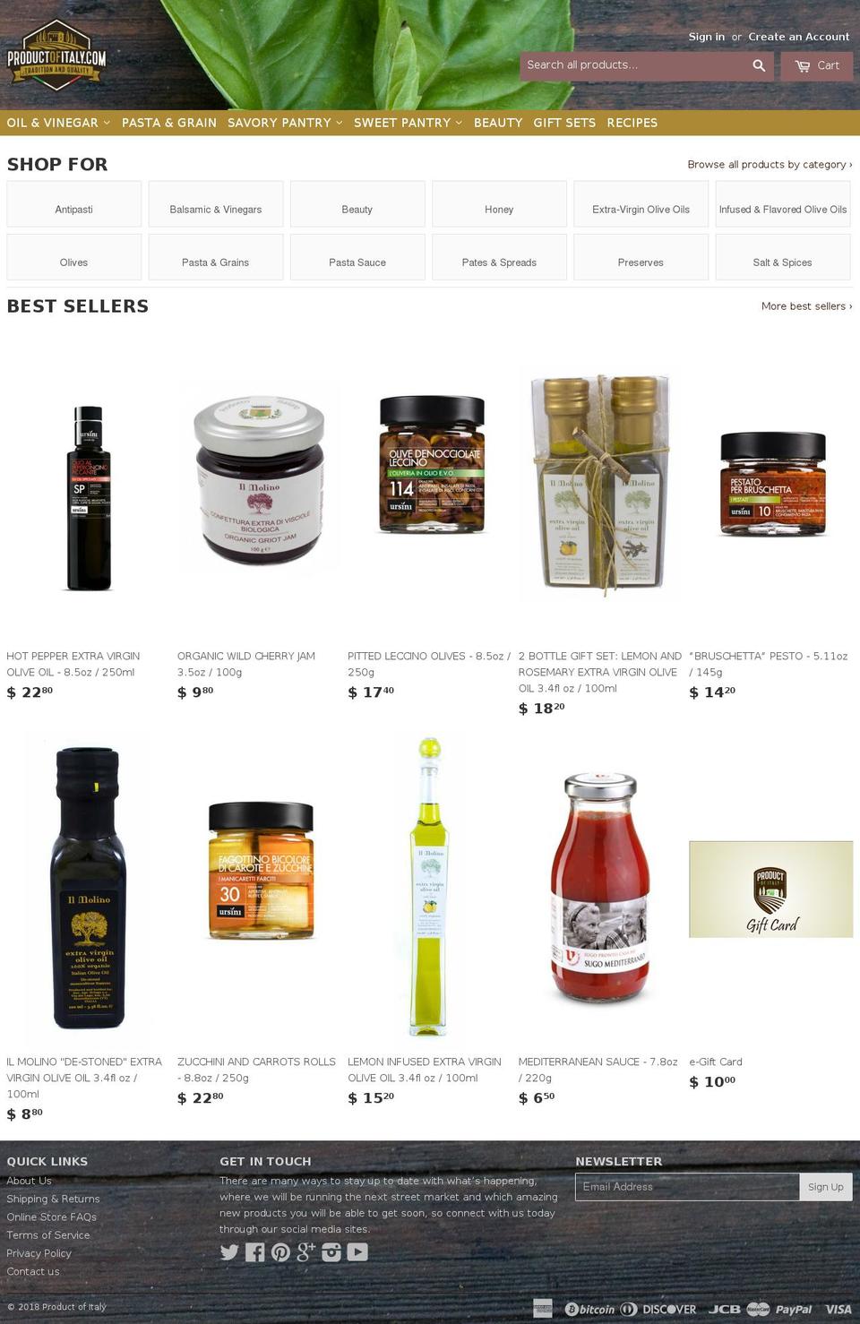 productsofitaly.us shopify website screenshot