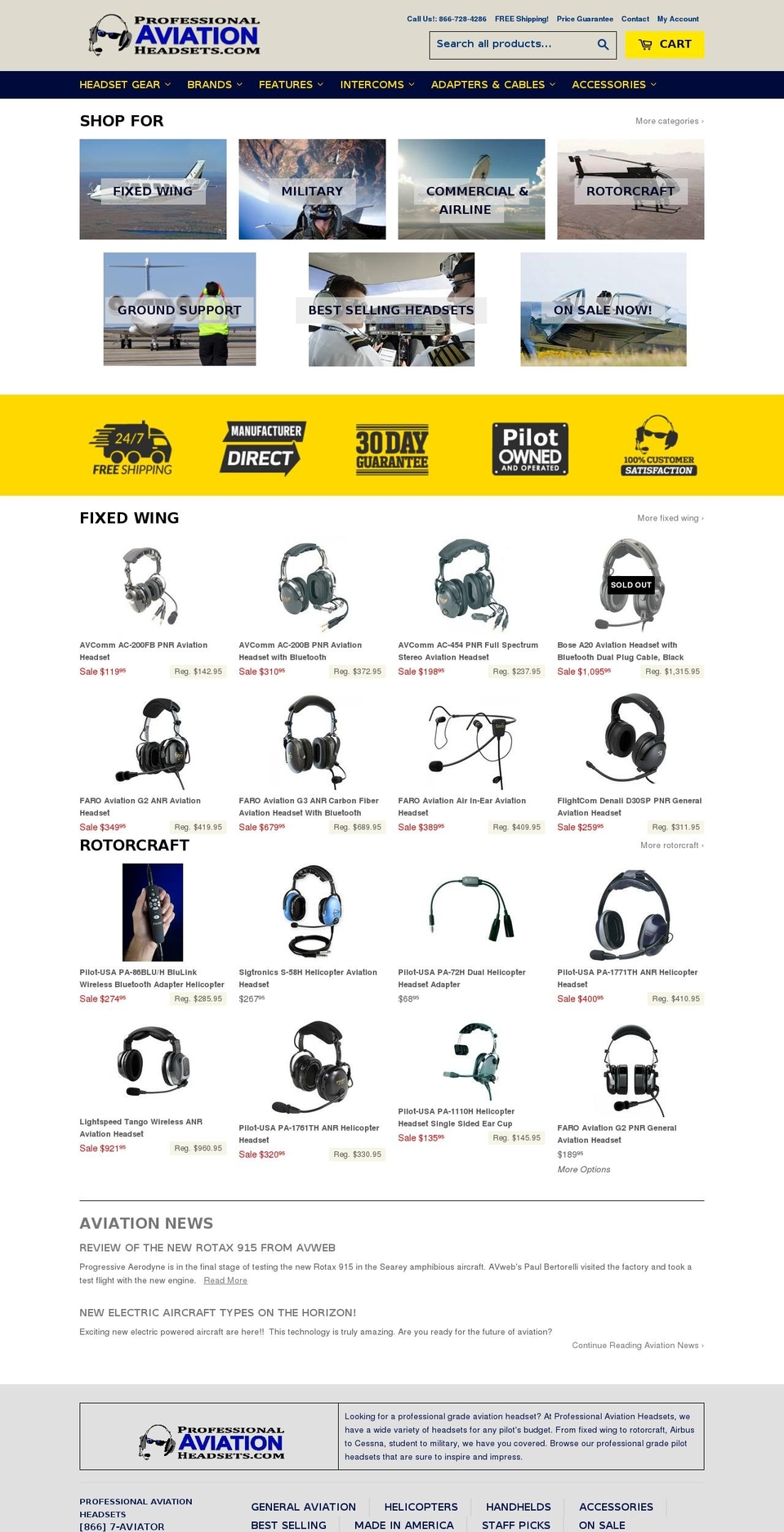 professionalaviationheadsets.com — Shopify storefront screenshot