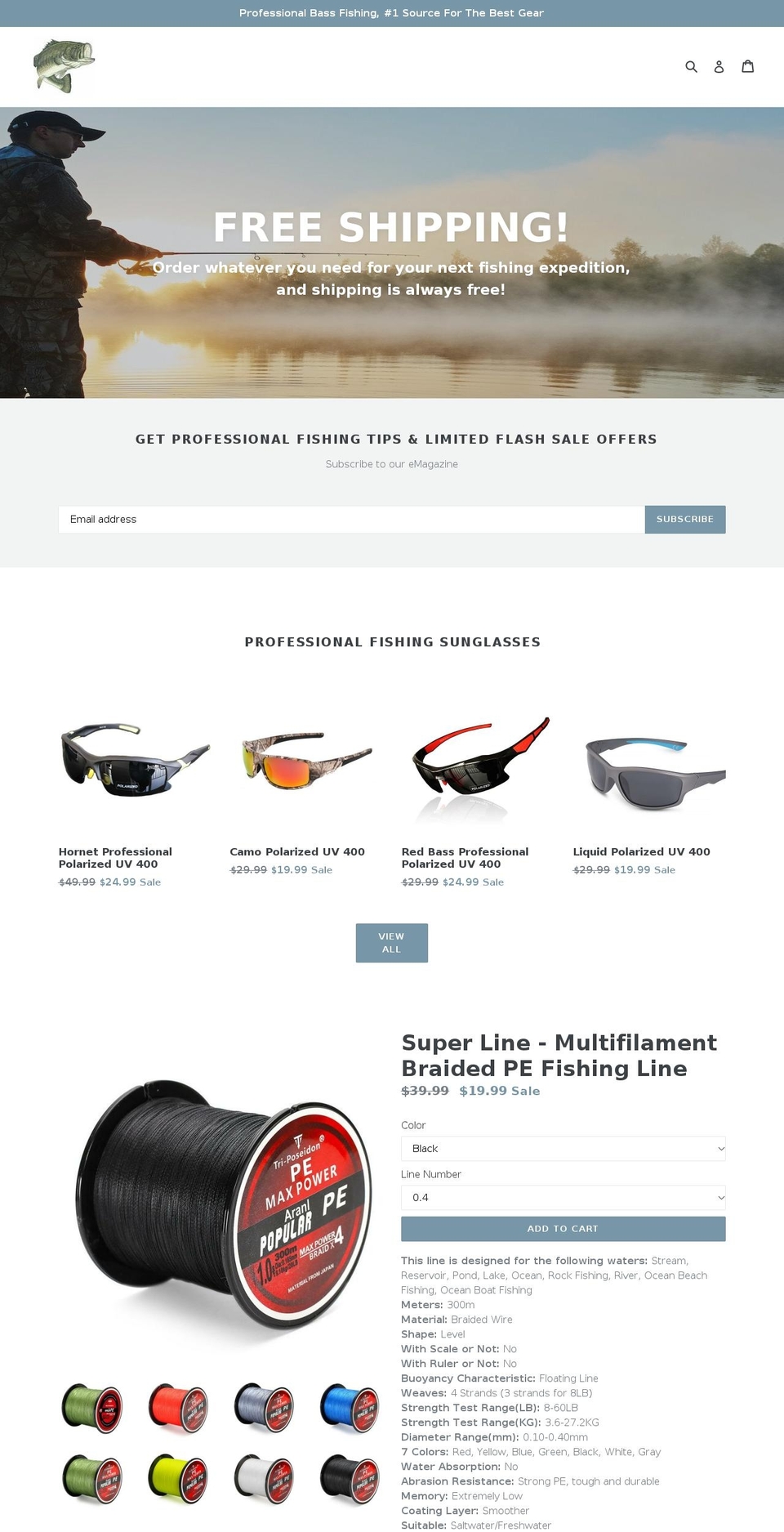 professionalbassfishing.com — Shopify storefront screenshot