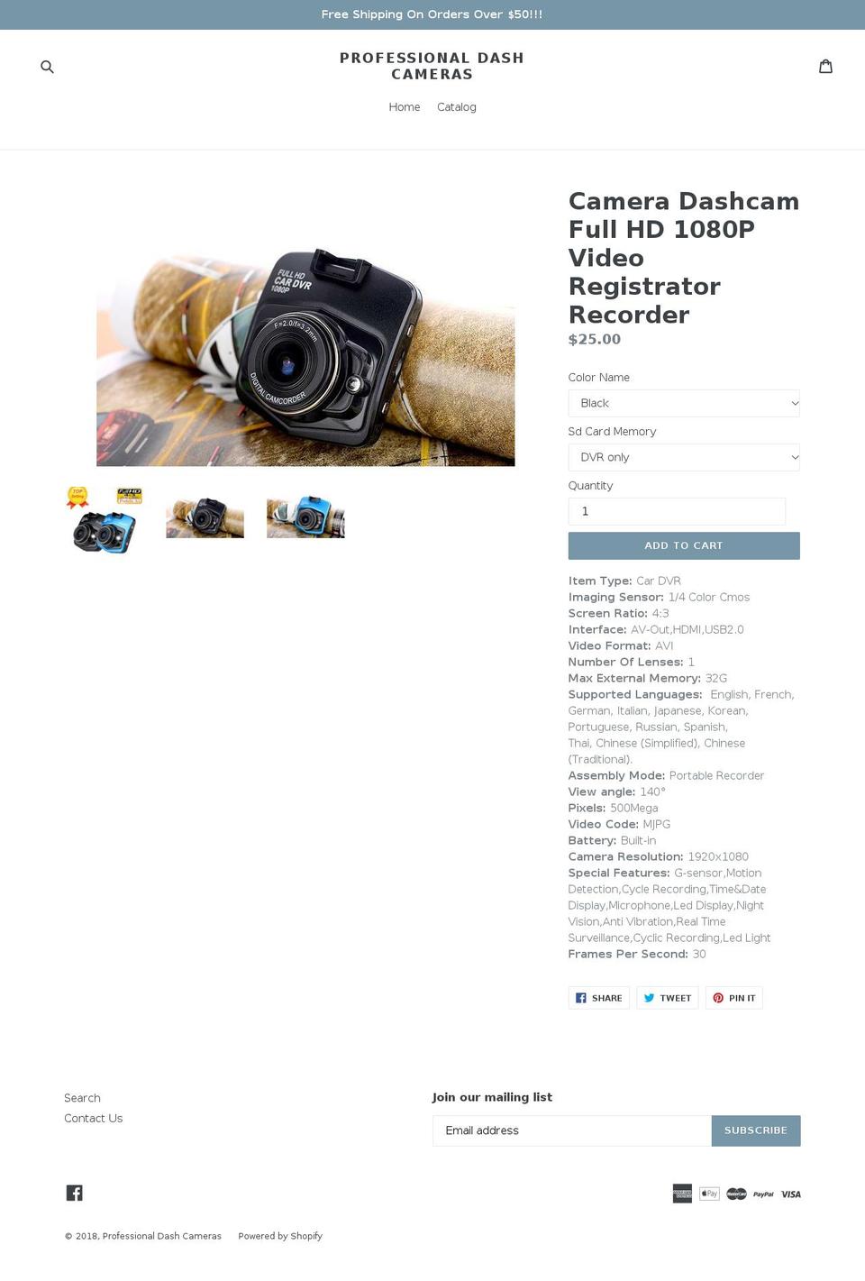 professionaldashcameras.com — Shopify storefront screenshot