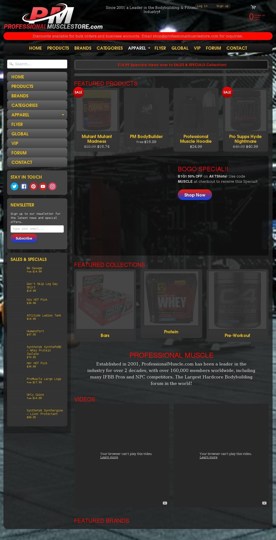 professionalmusclestore.com shopify website screenshot