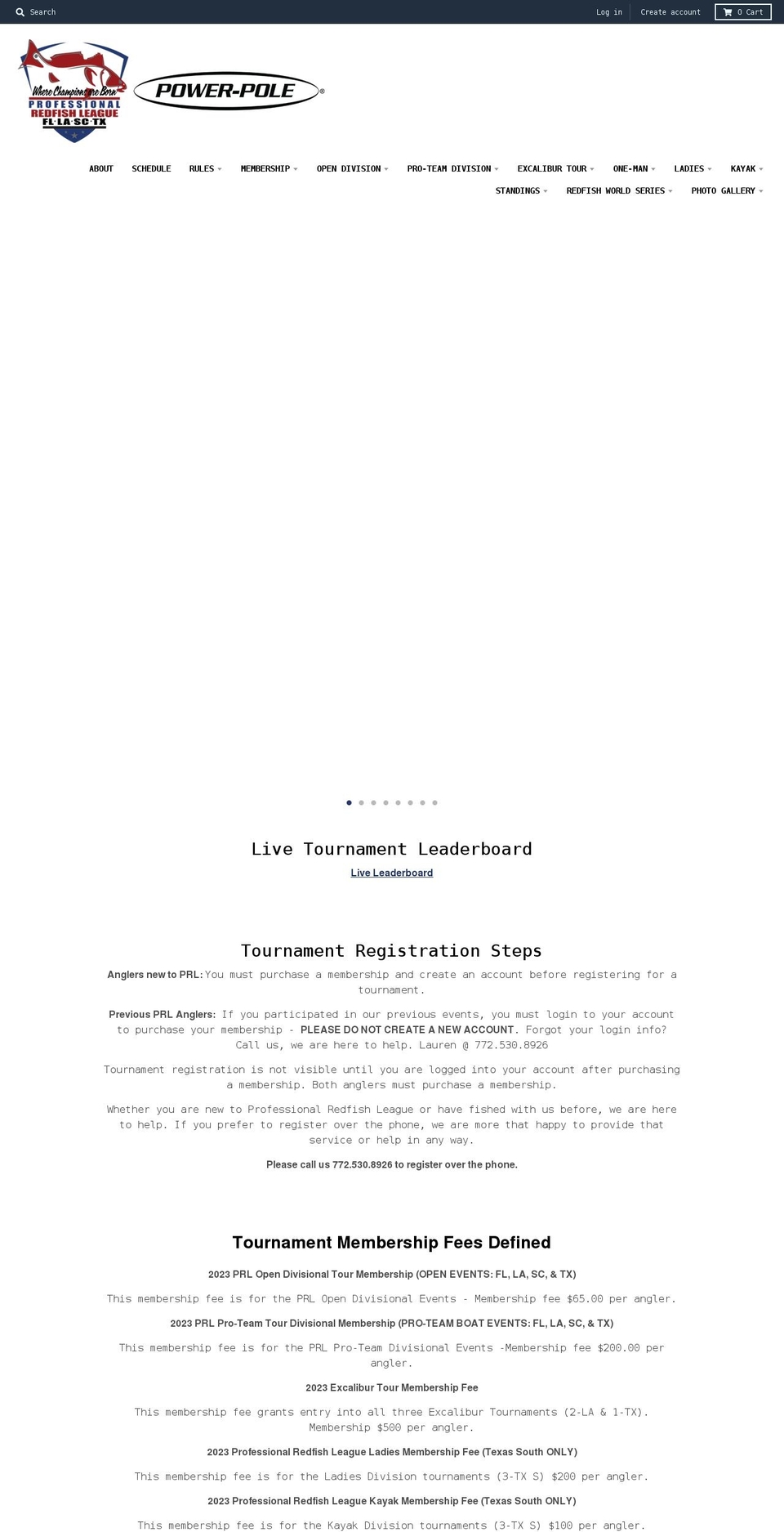 professionalredfishleague.com shopify website screenshot