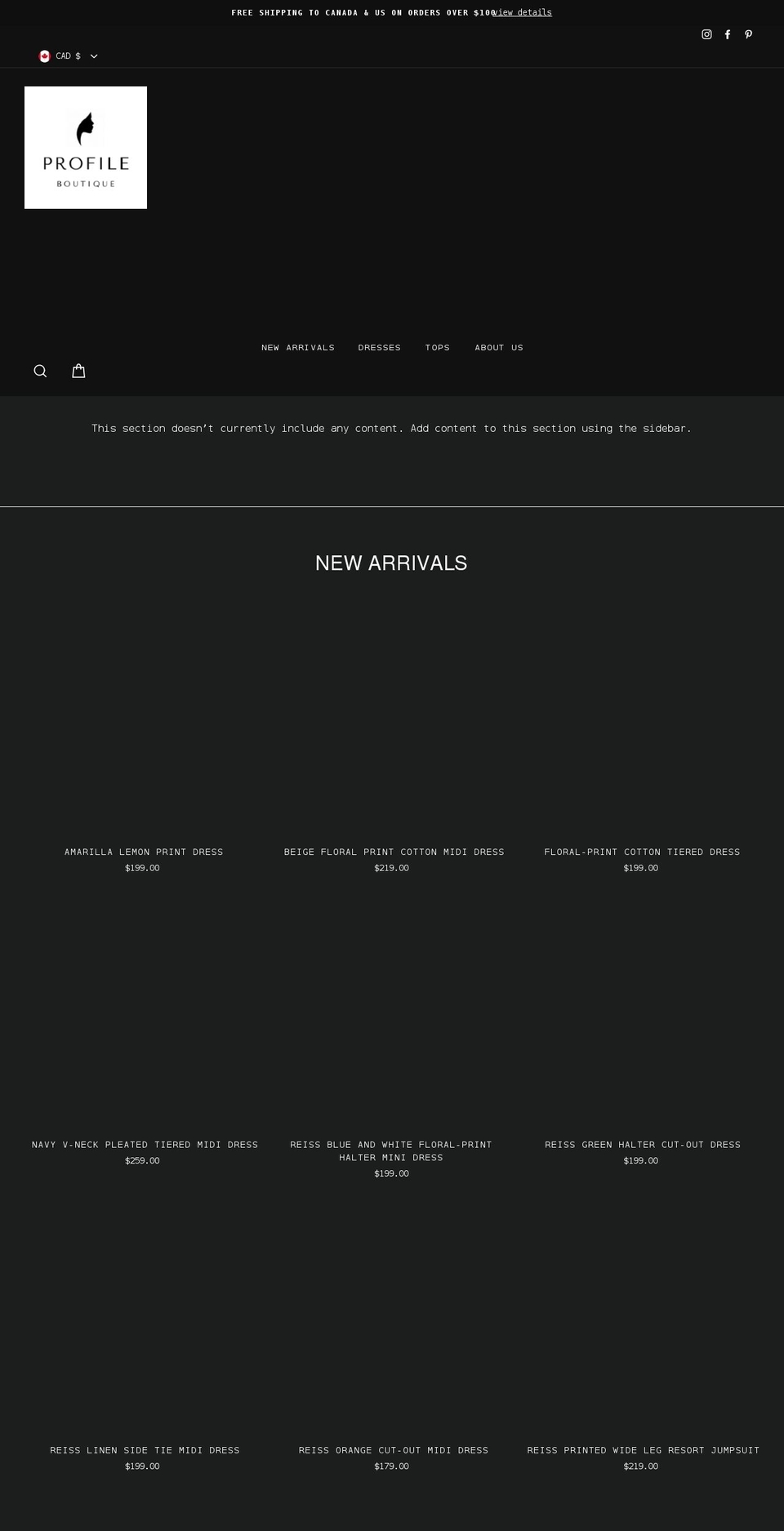 profileboutique.com shopify website screenshot