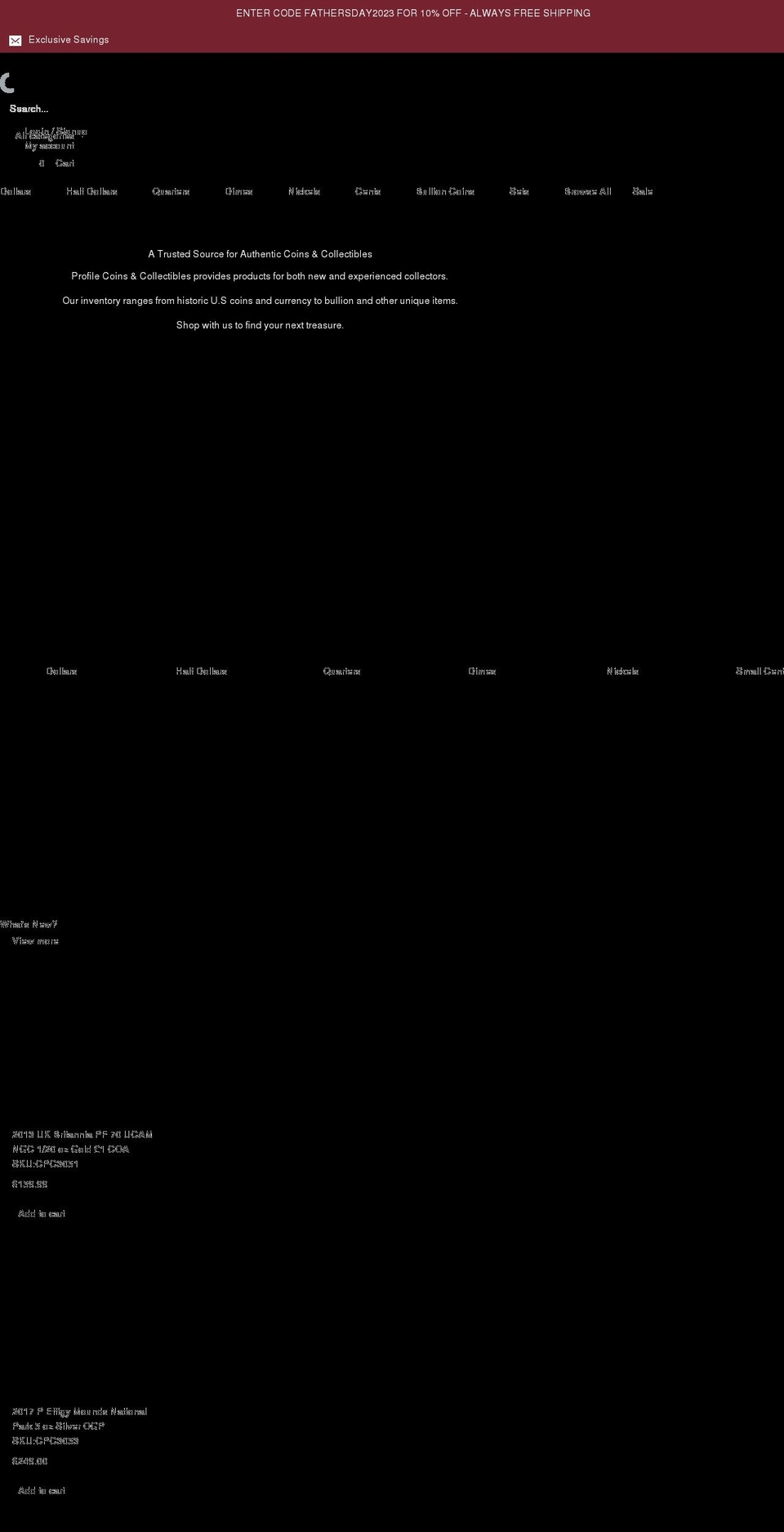 profilecoins.com shopify website screenshot