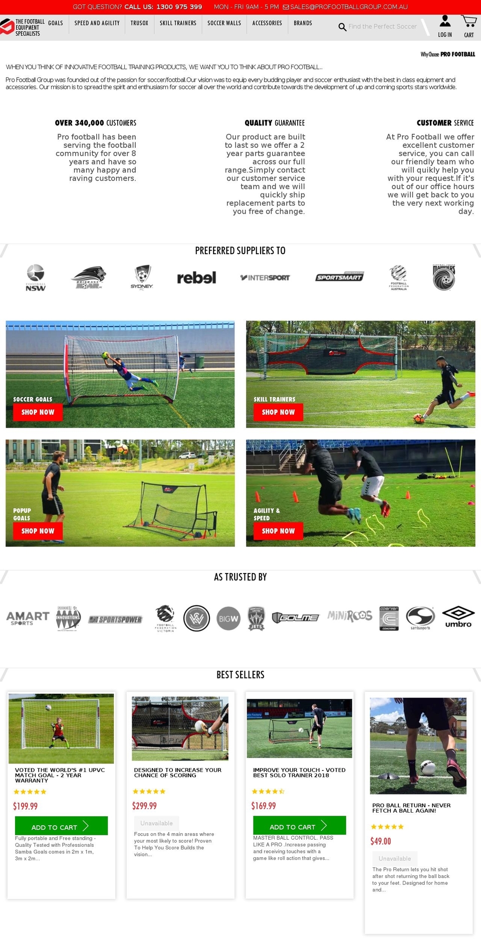 profootballgroup.com.au shopify website screenshot