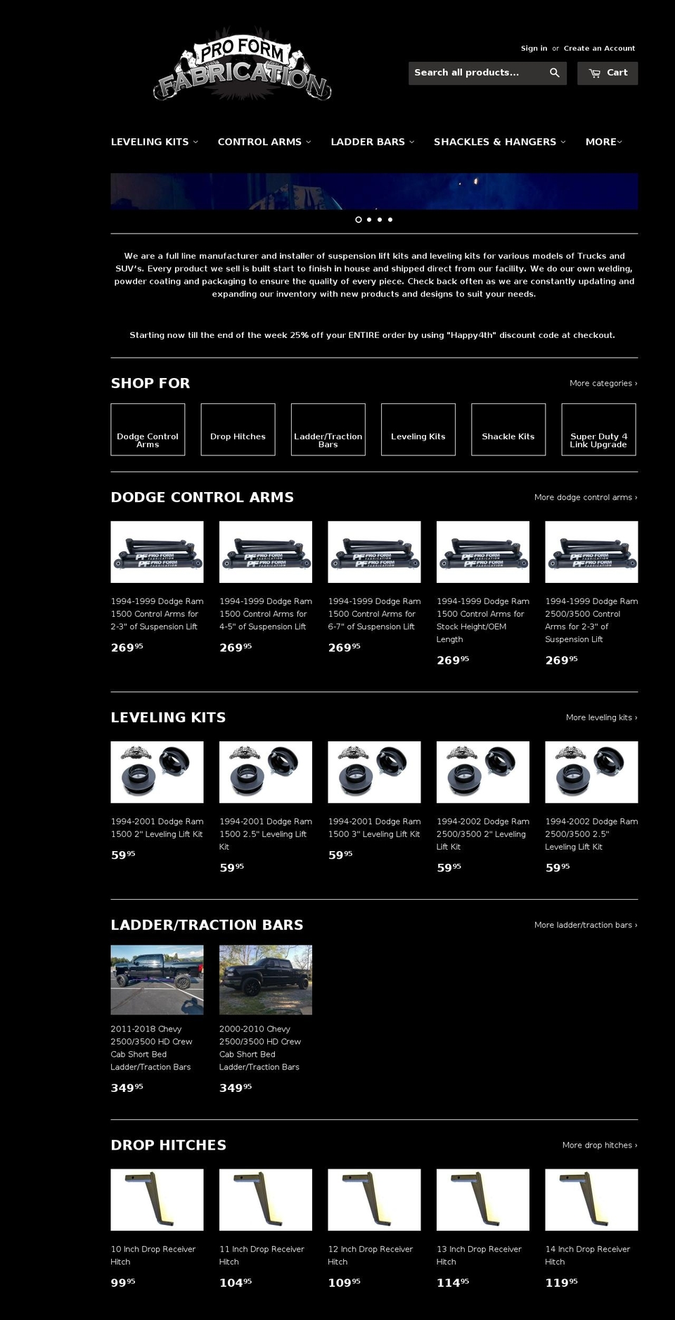 proformfab.com shopify website screenshot