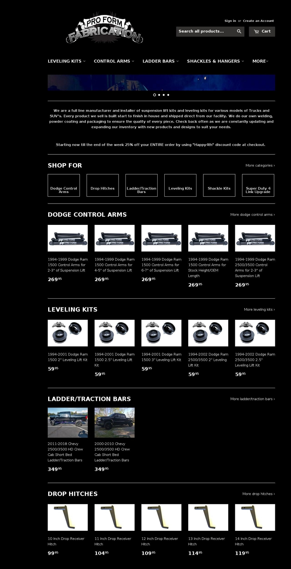 proformfabrications.com — Shopify storefront screenshot