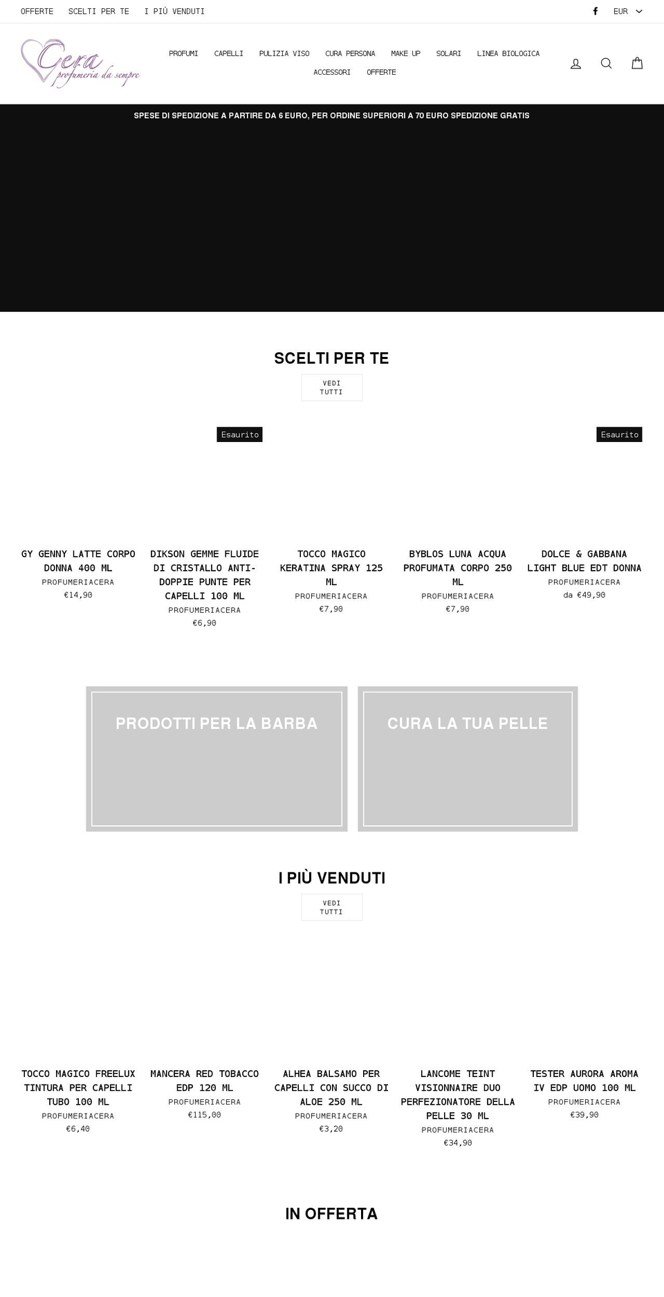 profumeriacera.it shopify website screenshot