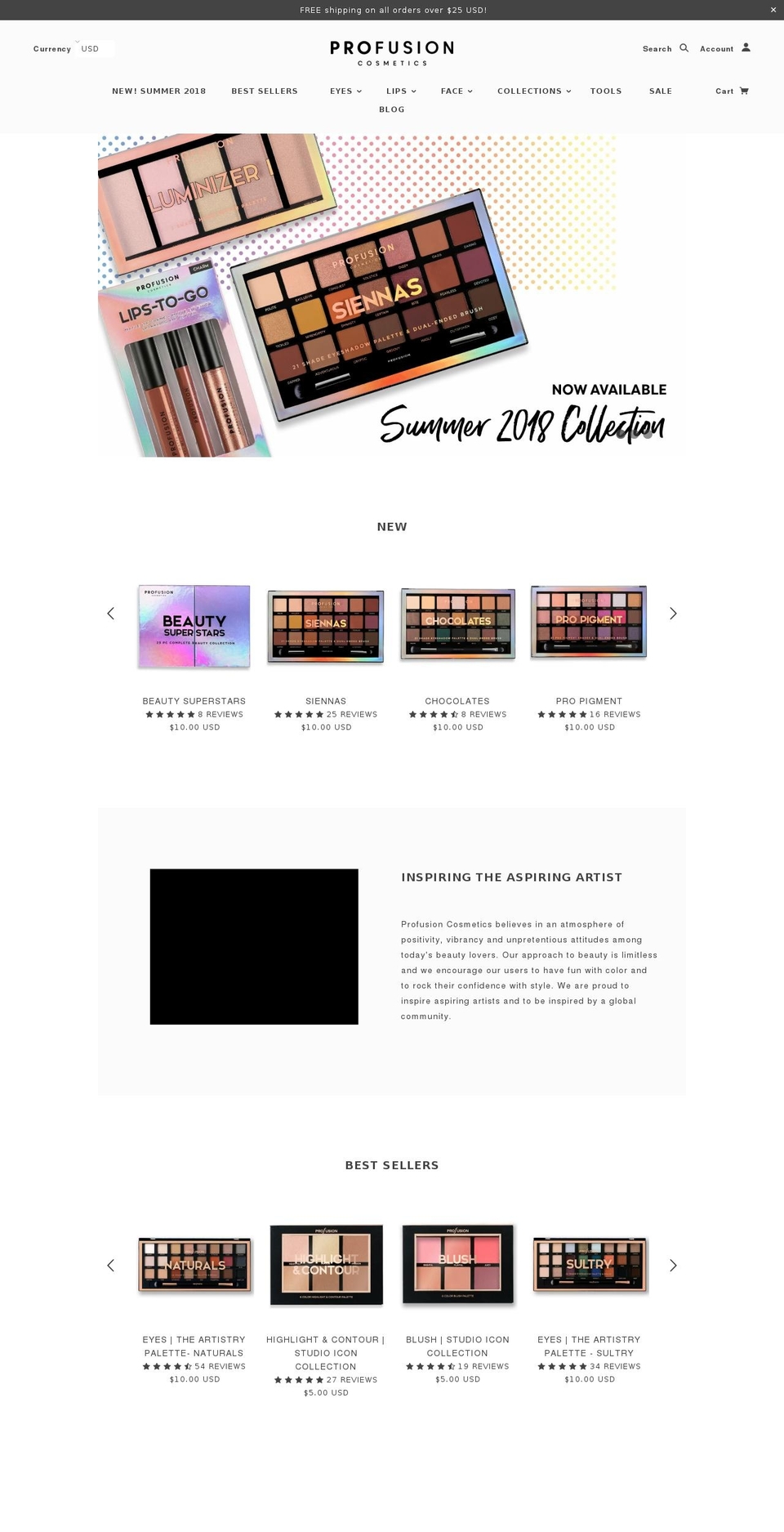 profusioncosmetics.net shopify website screenshot