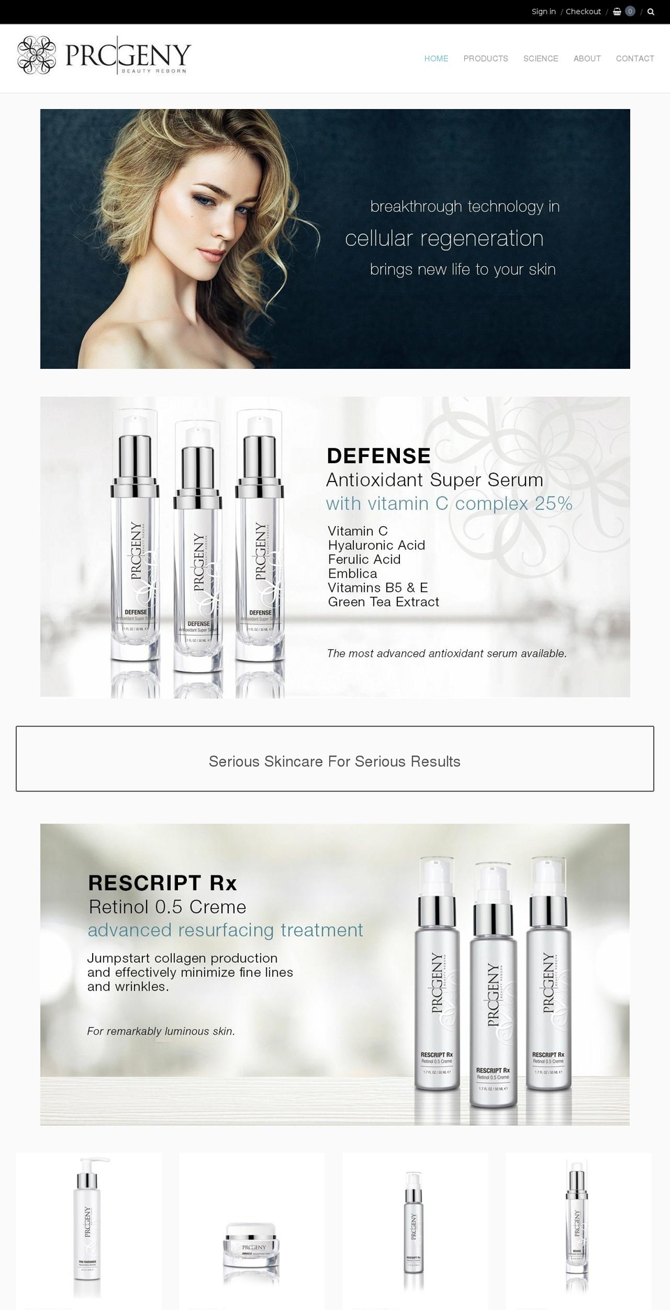 progenyskincare.com shopify website screenshot