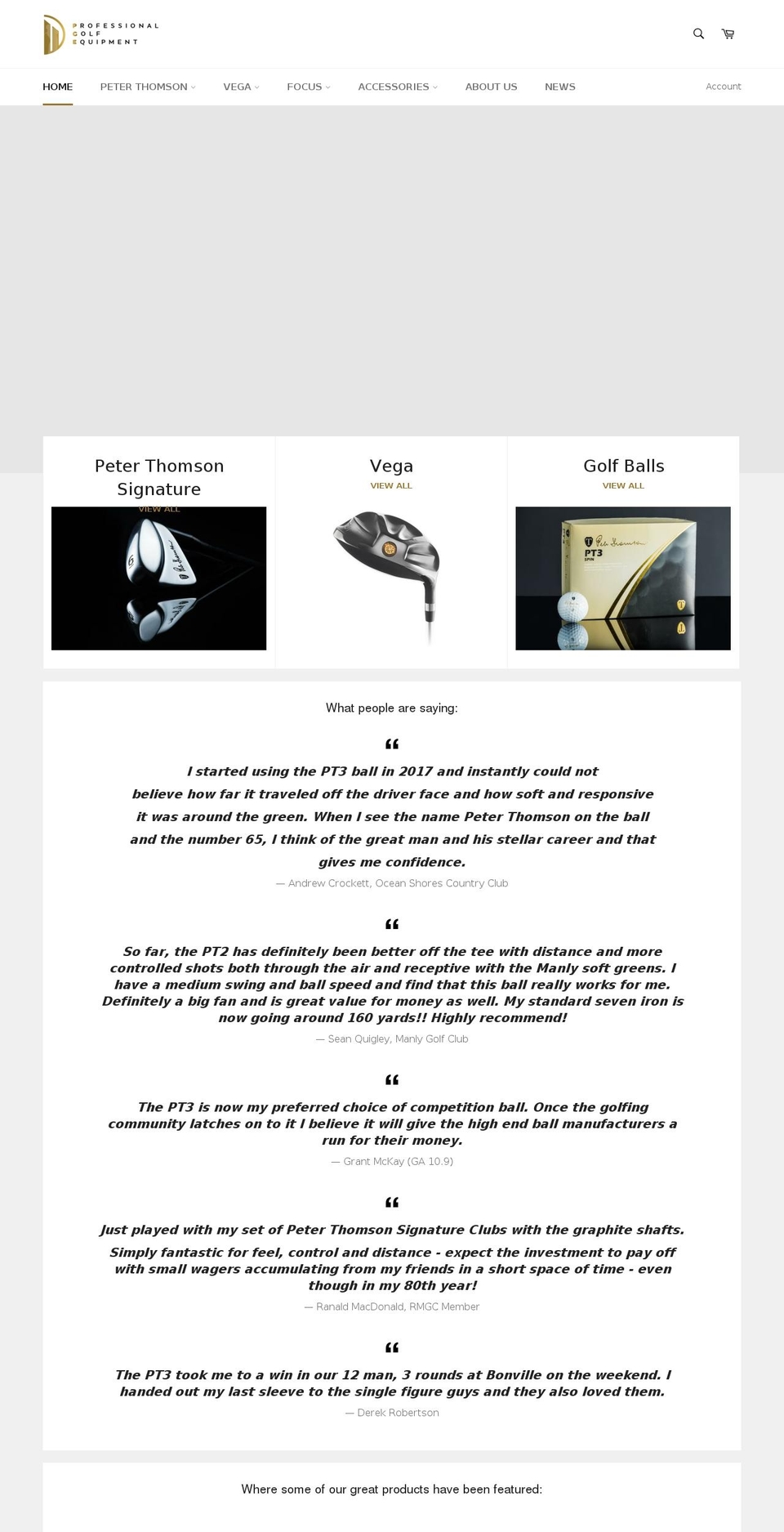 progolfequip.com shopify website screenshot