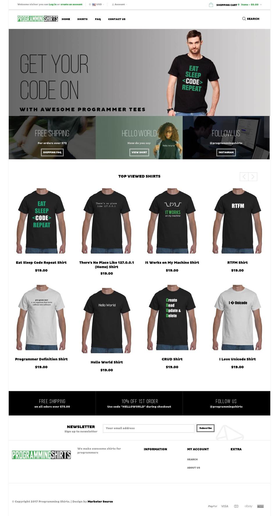 programmingshirts.com shopify website screenshot