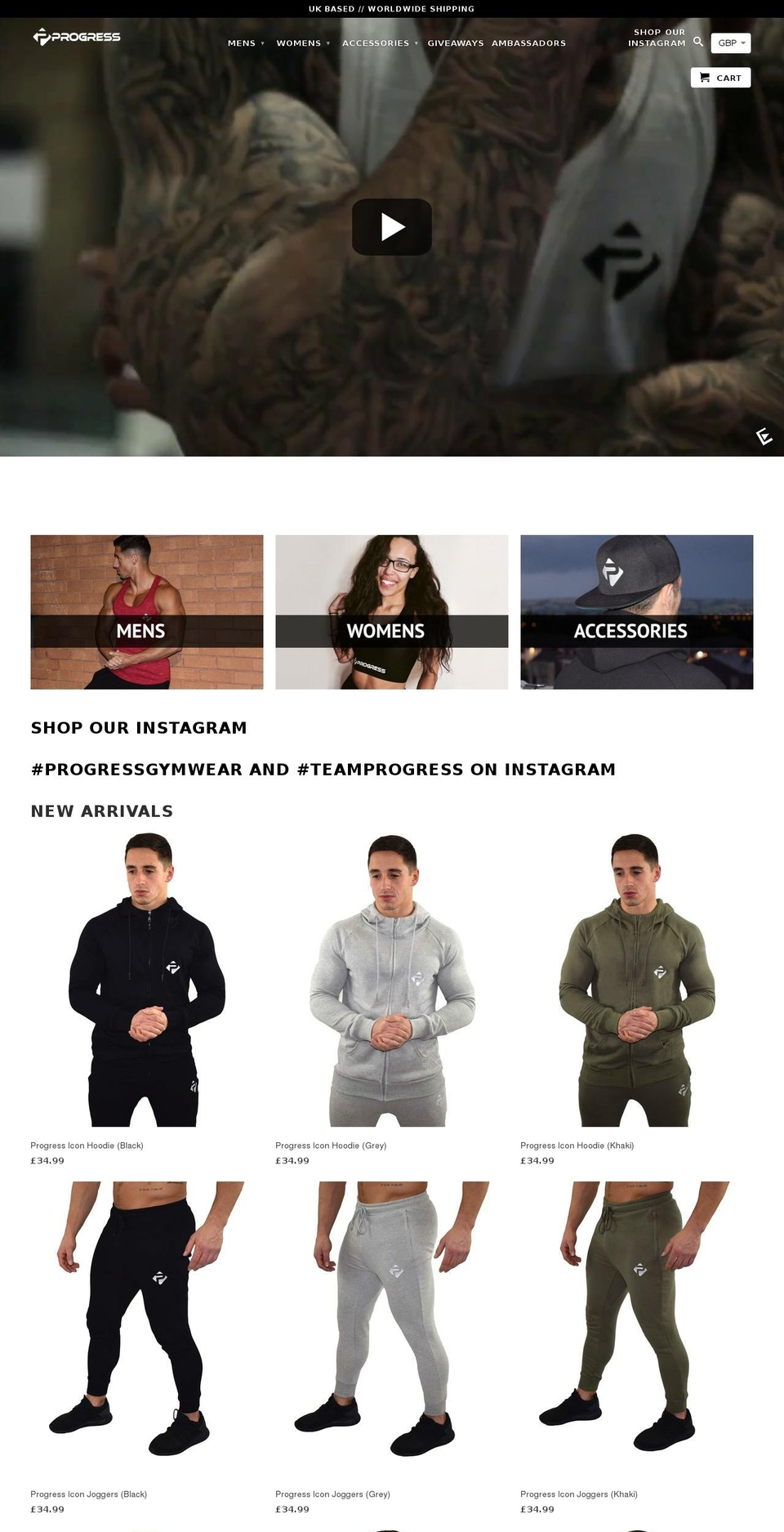 progressgymwear.com shopify website screenshot